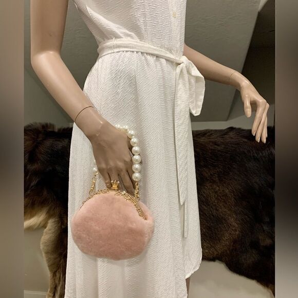 Handmade Cute Real Shearling Perfume Bottle Shaped Clutch/Wristlet/Crossbody - Picture 4 of 15